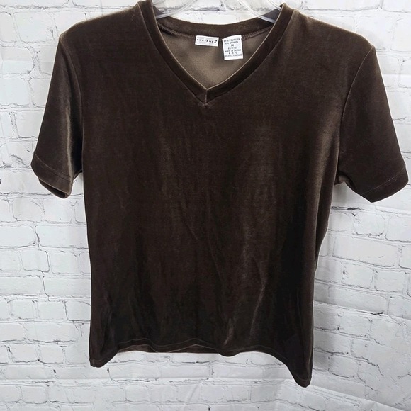 Sostanza Brown Velvet Vneck Tee Y2K 90s Vintage Medium - Picture 1 of 6